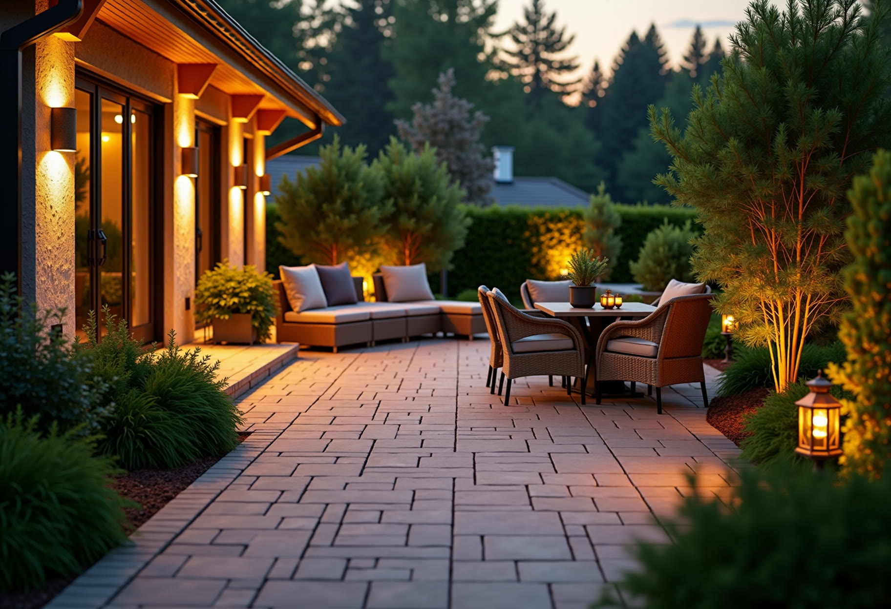 Paver patio with a low seating wall in Edmond